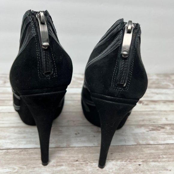 Via Spiga SIZE 10 Black Suede Platform 5” Heels Leather Booties - Picture 5 of 12